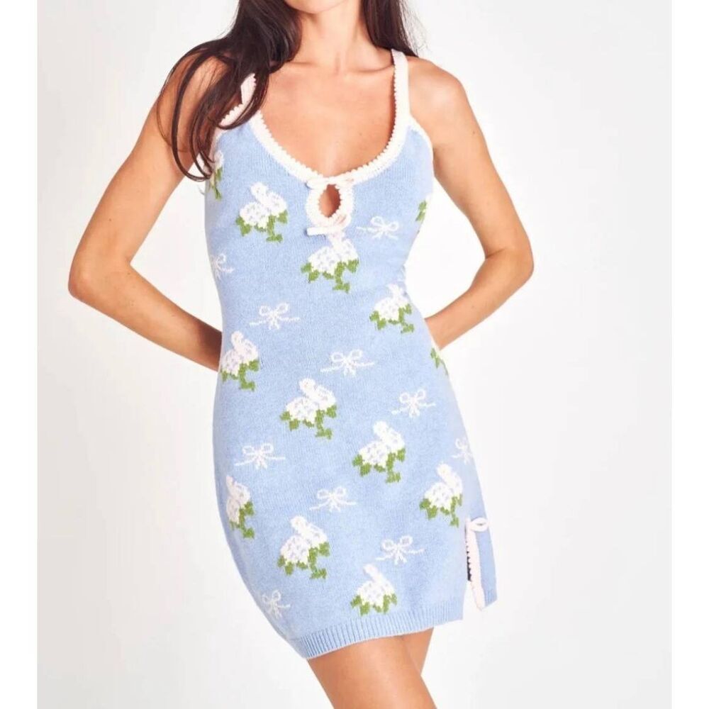 LoveShackFancy Lopez Mini Dress in PERIWINKLE ORCHARD sz XL